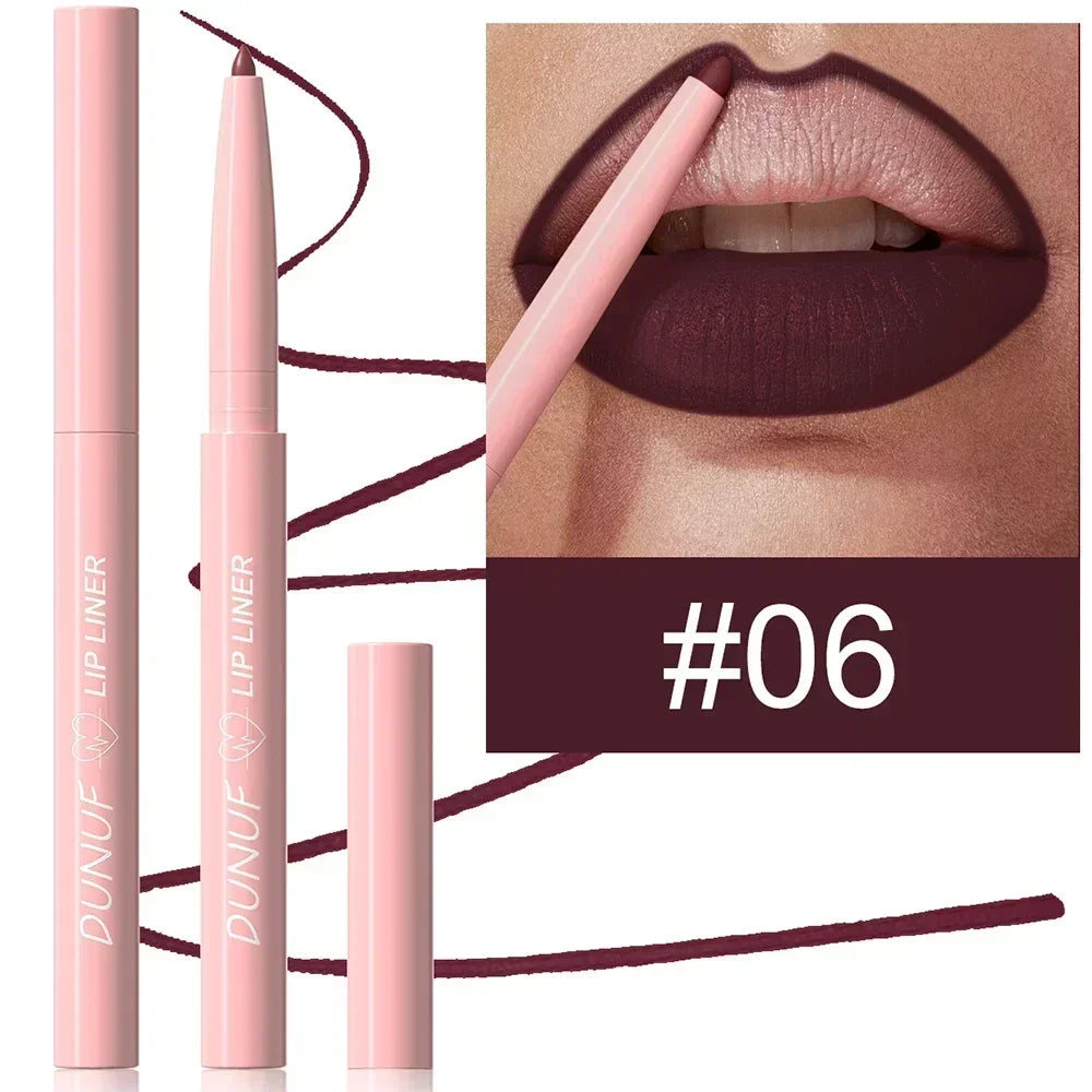DUNUF 12 Color Velvet Matte Lipliner Pencil Waterproof Non-stick Cup Lipstick Nude Pink Lip Liner Outline Lips Contour Makeup