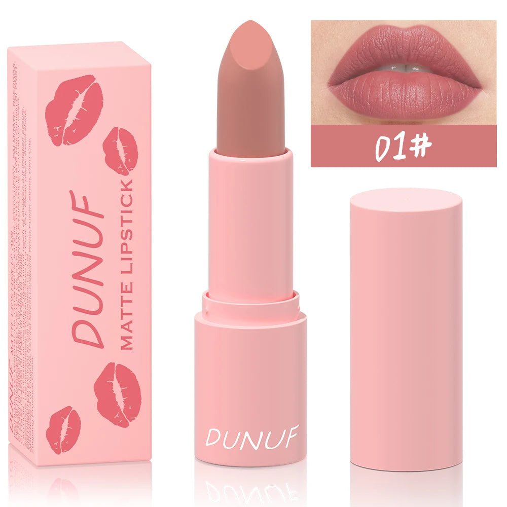 DUNUF 1 Pcs Matte Powder lipstick, Lasting 24 Hours Non-fading Waterproof Non-stick Easy to Color Lip Gloss Makeup Gift