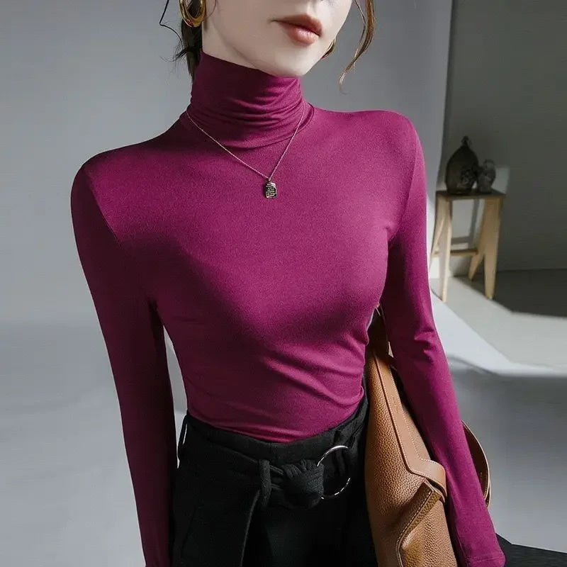 Woman T-shirt Turtleneck Skinny Clothing 2025 Black Top for Women Purple Tshirt Grunge Tee Aesthetic Simple Cheap Stylish 2000s