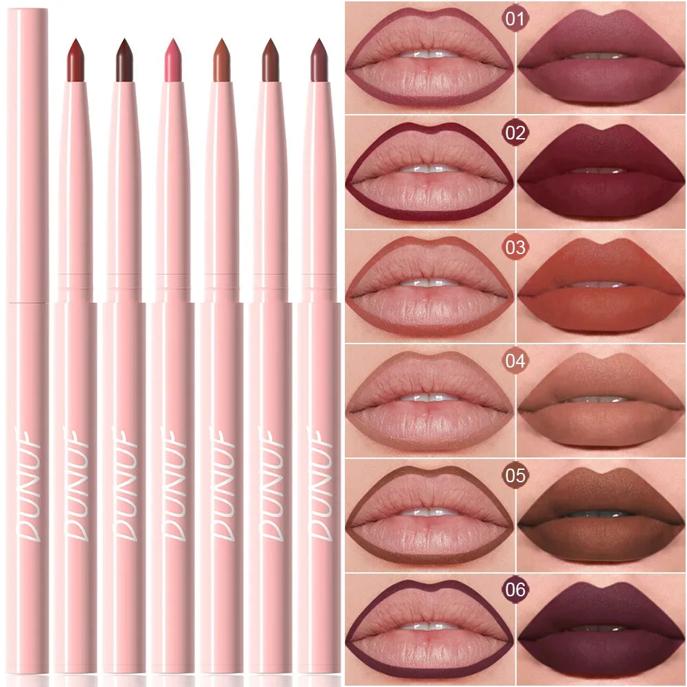 DUNUF New 6 Color Lipstick Lip Liner Set Velvet Matte Lip Pencil Waterproof Natural Outline Lip Contour Line Makeup Lipliner Pen