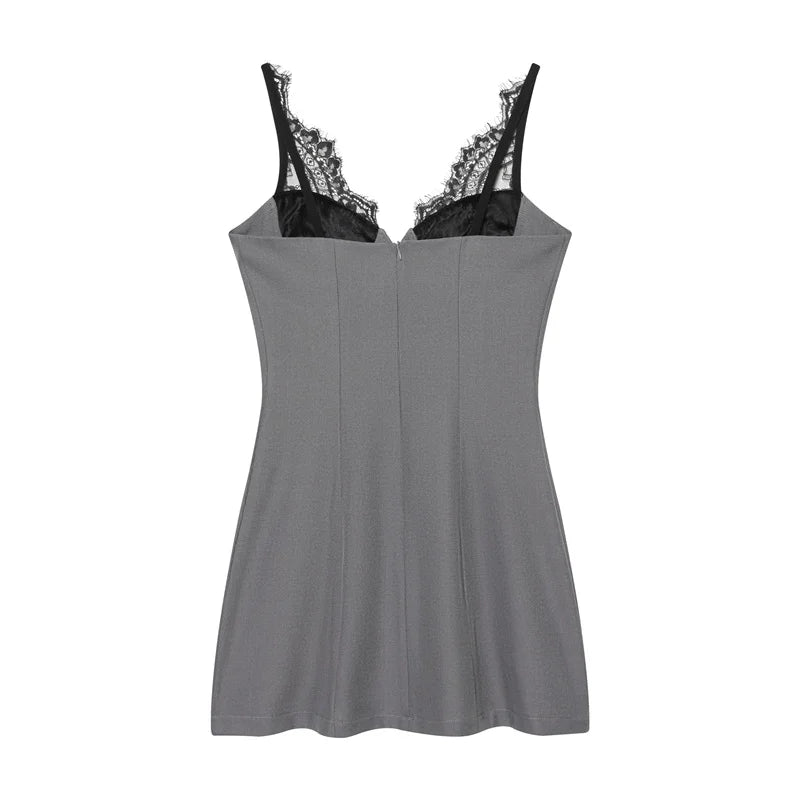 Women's Dress 2025 New Fashion Sexy Lace Deep V-Neck Slip Dress for Women Ersonality Unique Chic Women Slim Dress