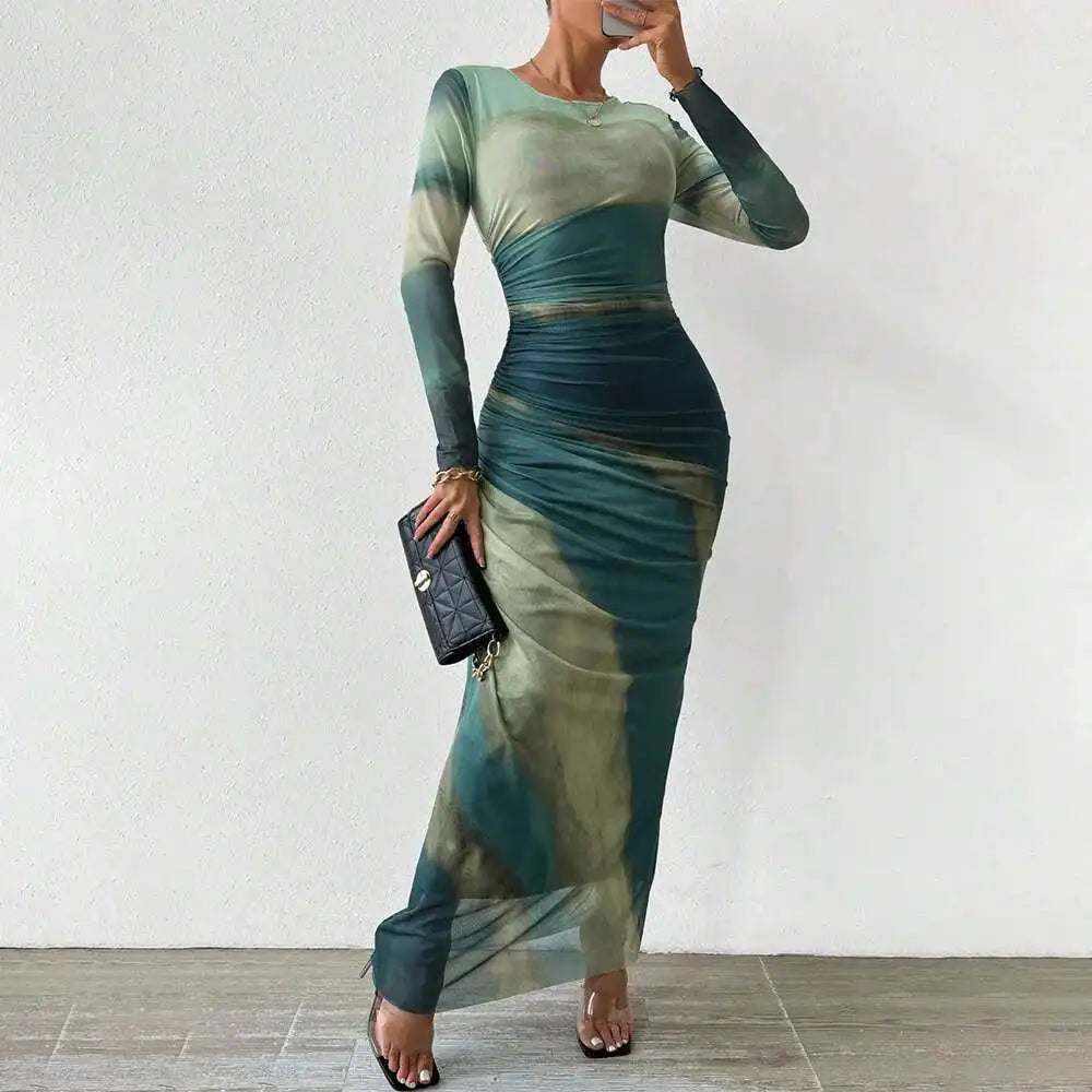 Women's Dresses Autumn French Simple Contrast Color Long Sleeve Round-Neck Maxi Wrap Fashion Dresses Long Dress Tops BQ7W