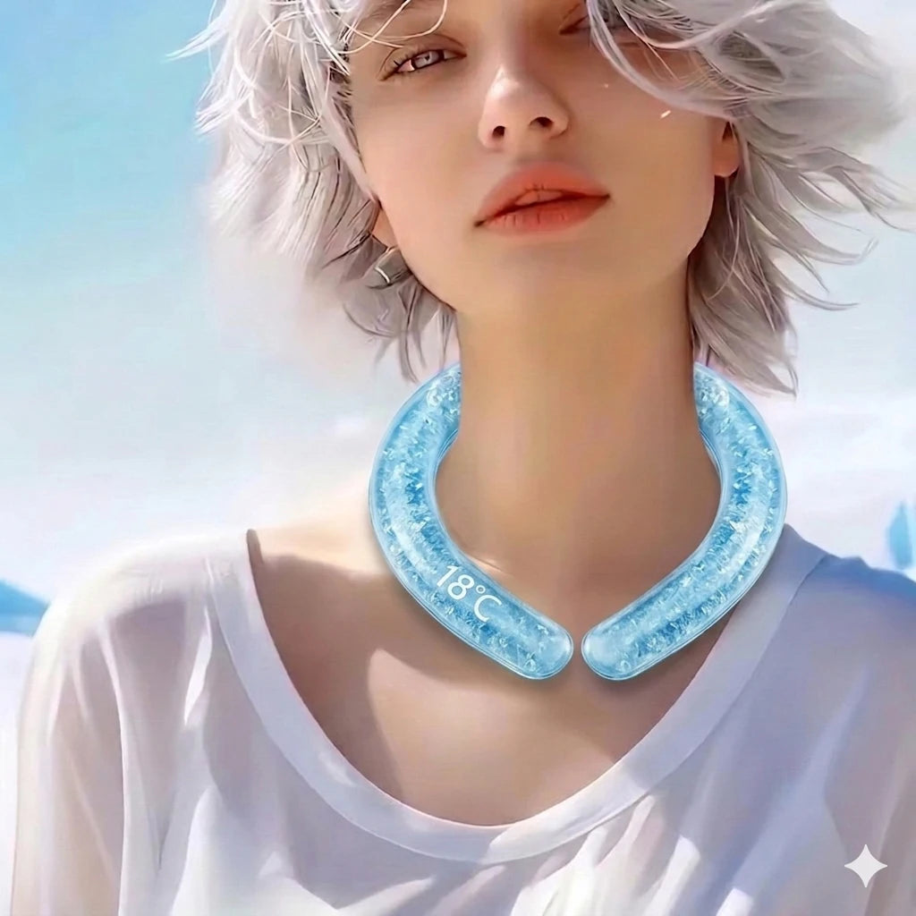 Summer cooling neck with ice neck cooler, portable ice collar, cooling device for high temperatures, neck cooling ice ring