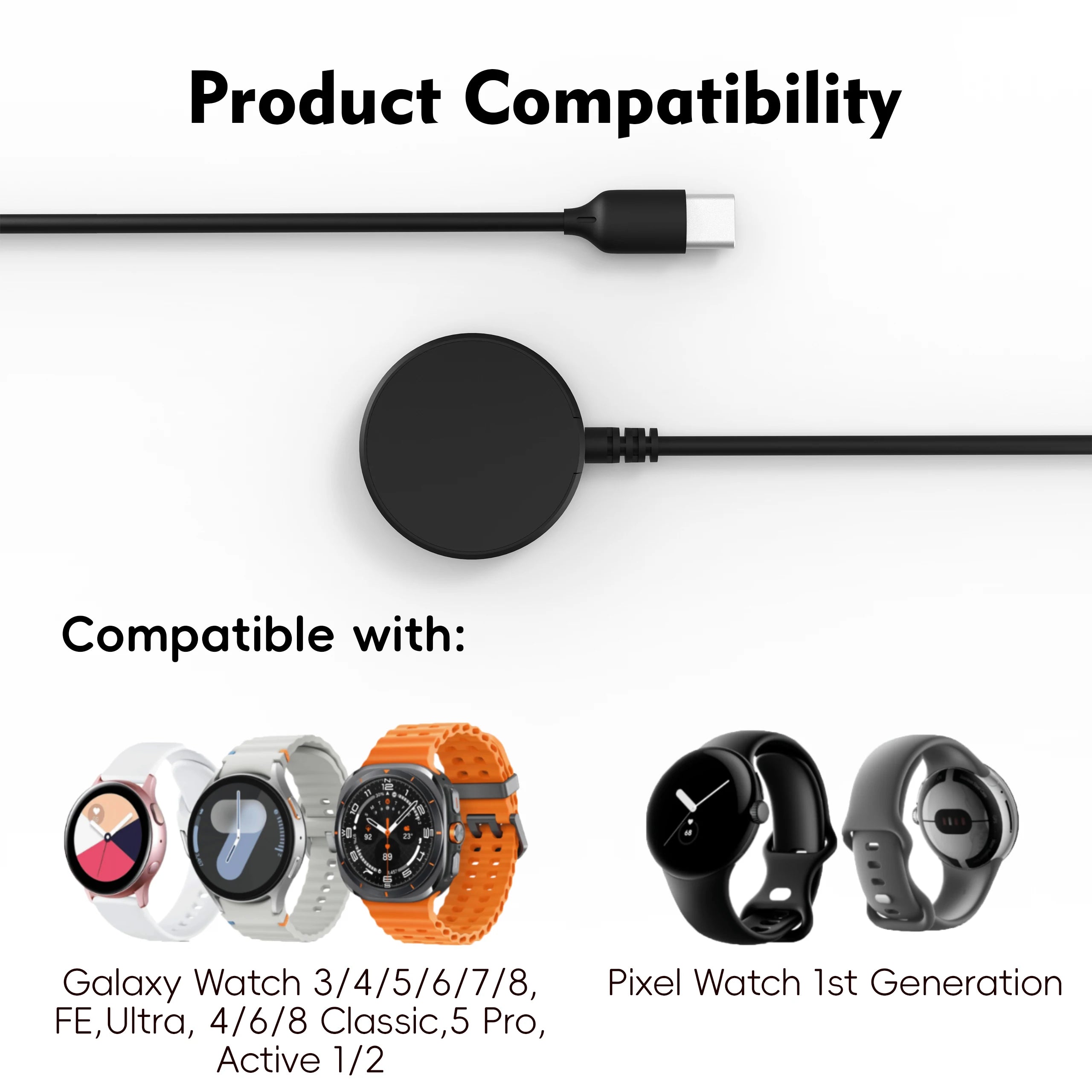 Wireless charger Galaxy Watch Charger for Galaxy Watch 3/4/5/6/7/8, FE, Ultra, 4/6/8 Classic.5 Pro,Active 1/2  USB-A USB-C