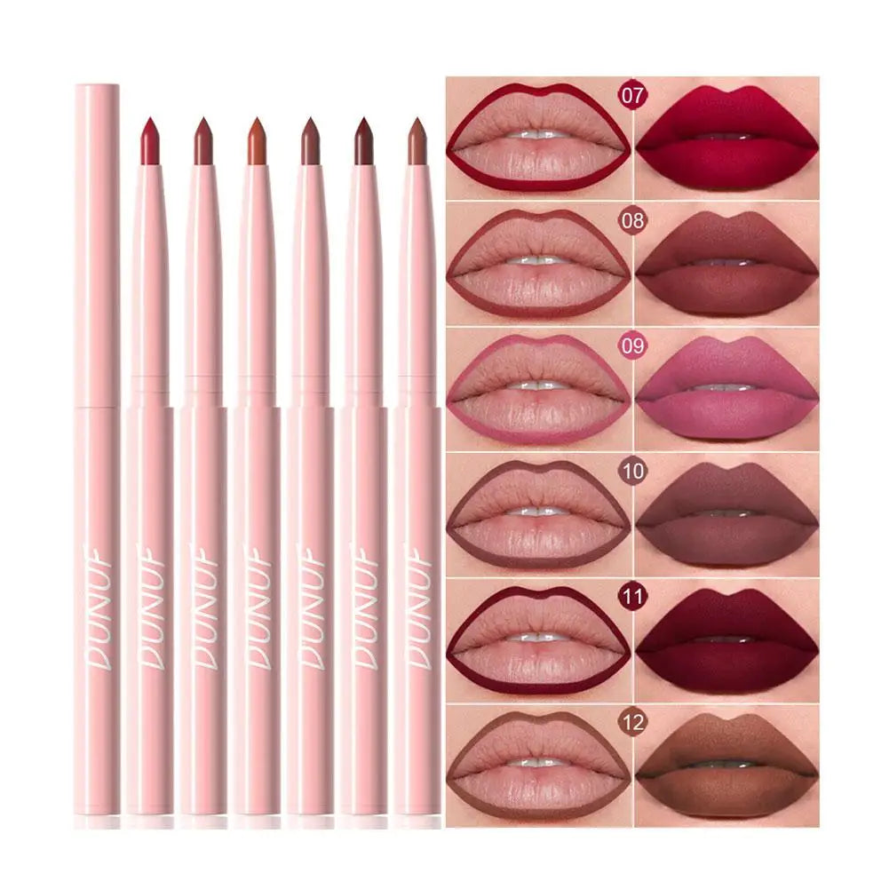 DUNUF 6pcs Lip Liner Pen Set Long-Lasting, Waterproof Sweatproof, Easy Coloring Non-fading Color Rendering Lip Gloss Set Beauty