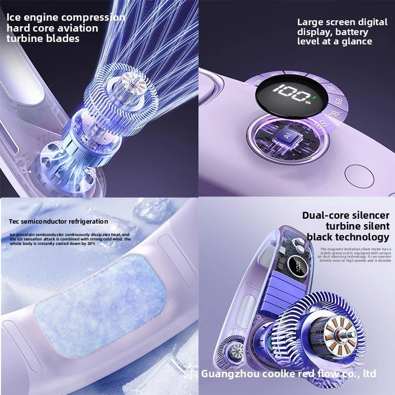 Neck fan with strong battery life, portable and suitable for outdoor use, with semiconductor cooling