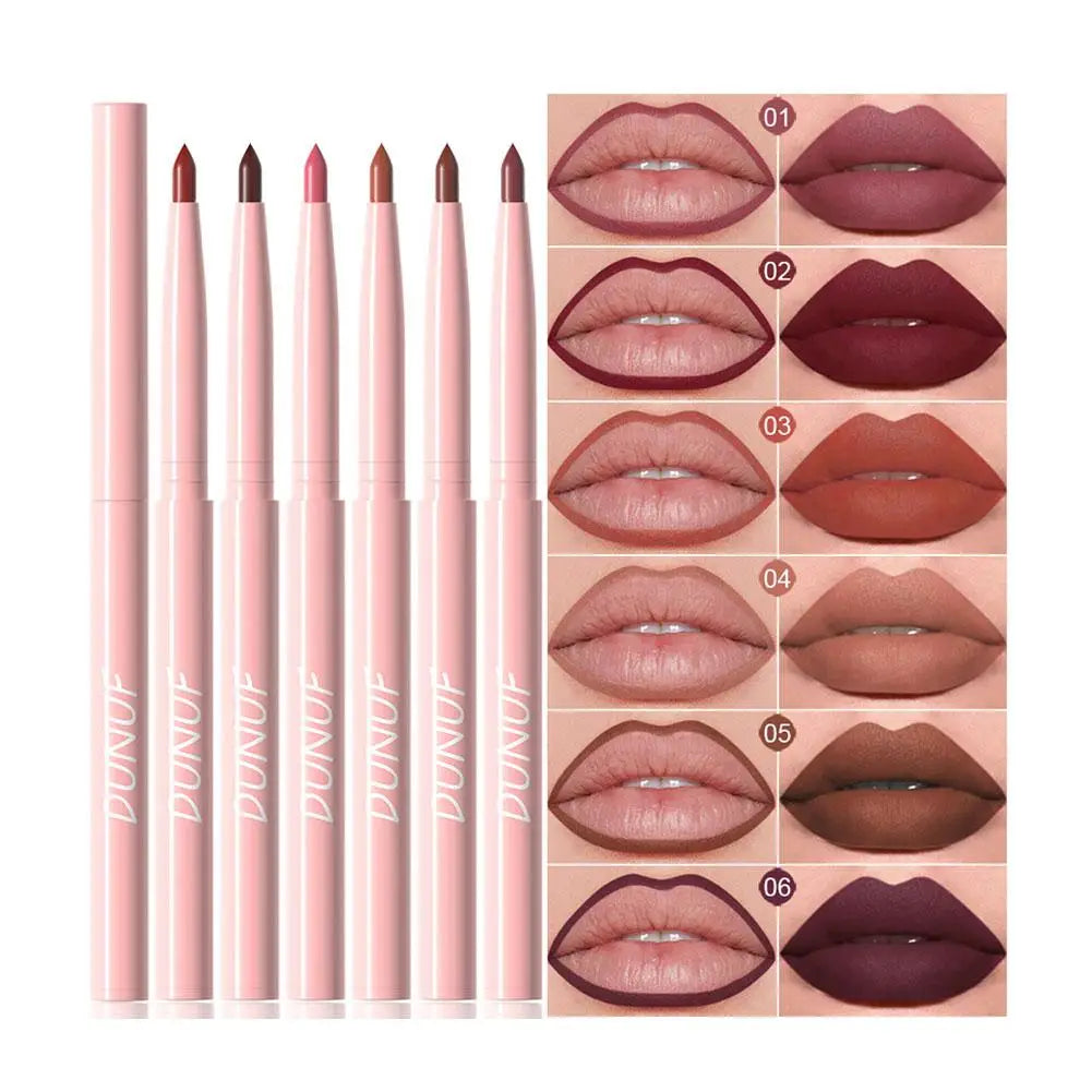 DUNUF 6pcs Lip Liner Pen Set Long-Lasting, Waterproof Sweatproof, Easy Coloring Non-fading Color Rendering Lip Gloss Set Beauty