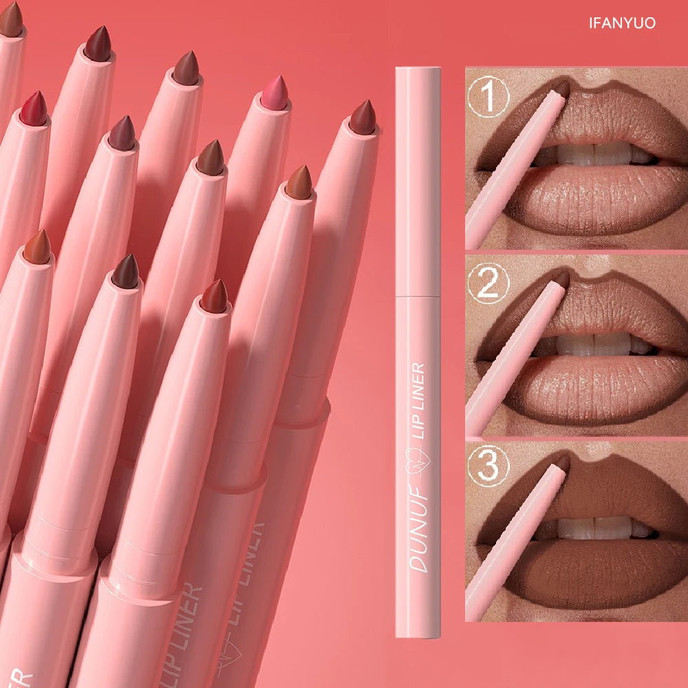 DUNUF 12 Color Velvet Matte Lipliner Pencil Waterproof Non-stick Cup Lipstick Nude Pink Lip Liner Outline Lips Contour Makeup