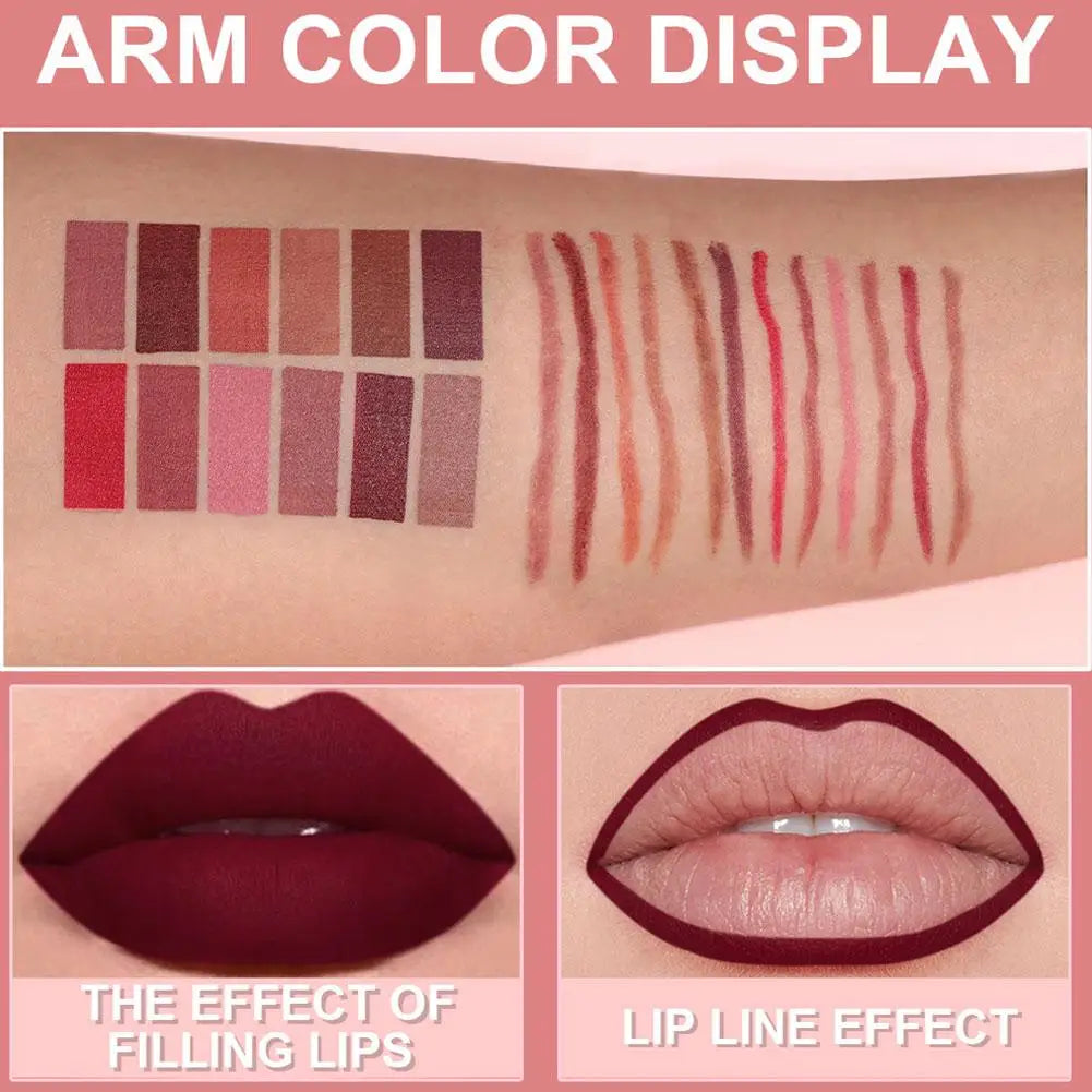 DUNUF 6pcs Lip Liner Pen Set Long-Lasting, Waterproof Sweatproof, Easy Coloring Non-fading Color Rendering Lip Gloss Set Beauty
