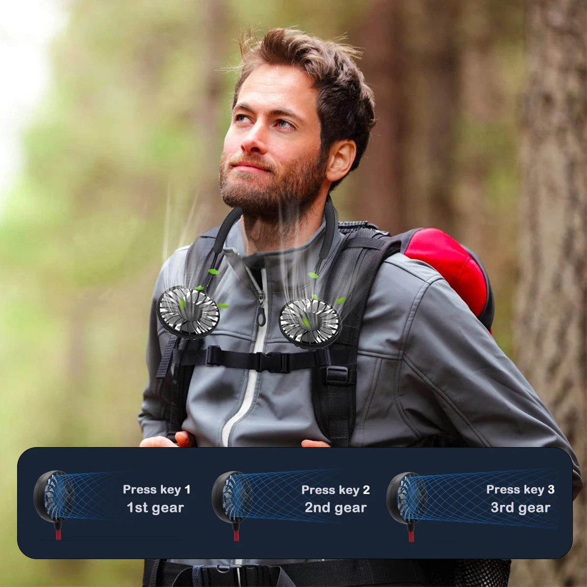 Neck Fan Rechargeable 1200mAh 3 Speeds Hands Free Wearable Fan Portable Personal Cooling Fan for Travel Outdoor Hot Sale