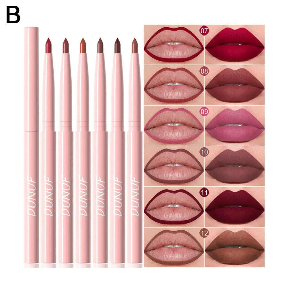 DUNUF 6pcs Lip Liner Pen Set Long-Lasting, Waterproof Sweatproof, Easy Coloring Non-fading Color Rendering Lip Gloss Set Beauty