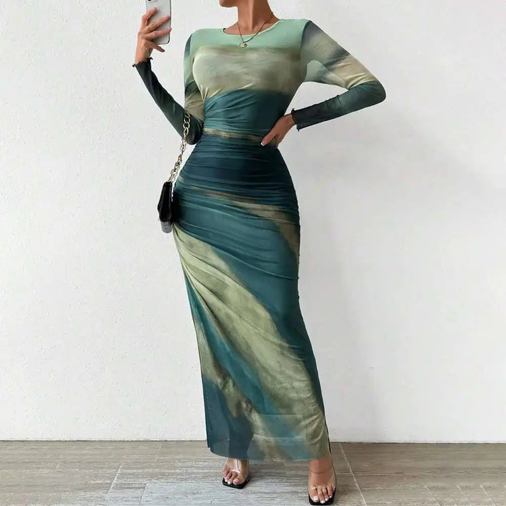 Women's Dresses Autumn French Simple Contrast Color Long Sleeve Round-Neck Maxi Wrap Fashion Dresses Long Dress Tops BQ7W