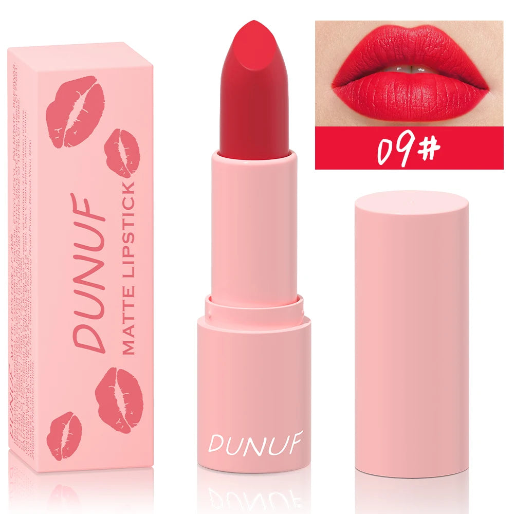 DUNUF 1 Pcs Matte Powder lipstick, Lasting 24 Hours Non-fading Waterproof Non-stick Easy to Color Lip Gloss Makeup Gift