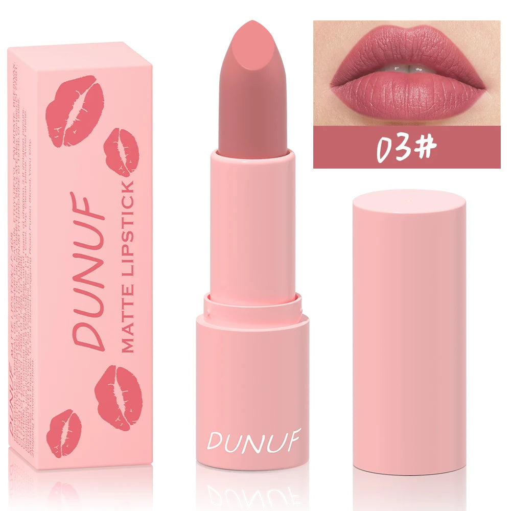 DUNUF 1 Pcs Matte Powder lipstick, Lasting 24 Hours Non-fading Waterproof Non-stick Easy to Color Lip Gloss Makeup Gift