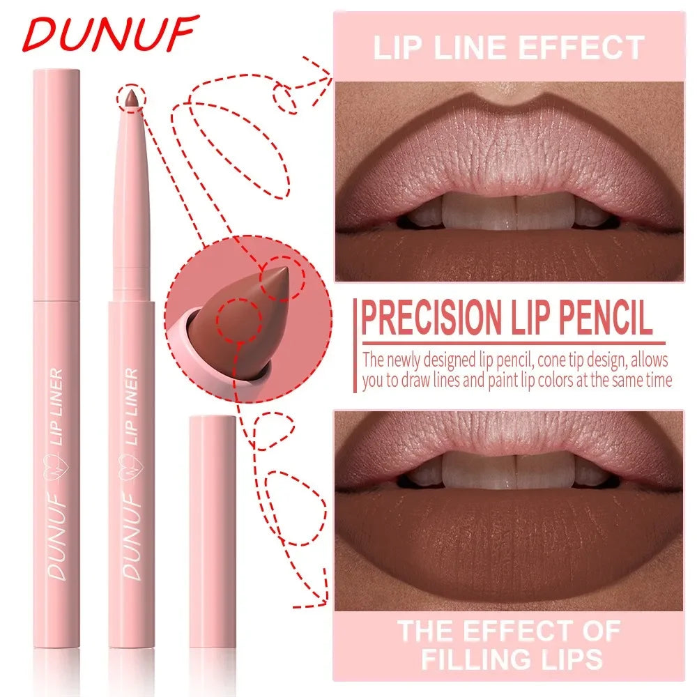 DUNUF 12 Color Velvet Matte Lipliner Pencil Waterproof Non-stick Cup Lipstick Nude Pink Lip Liner Outline Lips Contour Makeup
