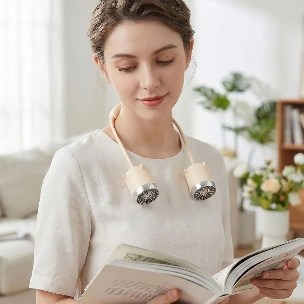 Low Noise Hanging Neck Fan 360° Bendable Lightweight Neck Electric Fan USB Rechargeable Foldable Around Neck Cooler