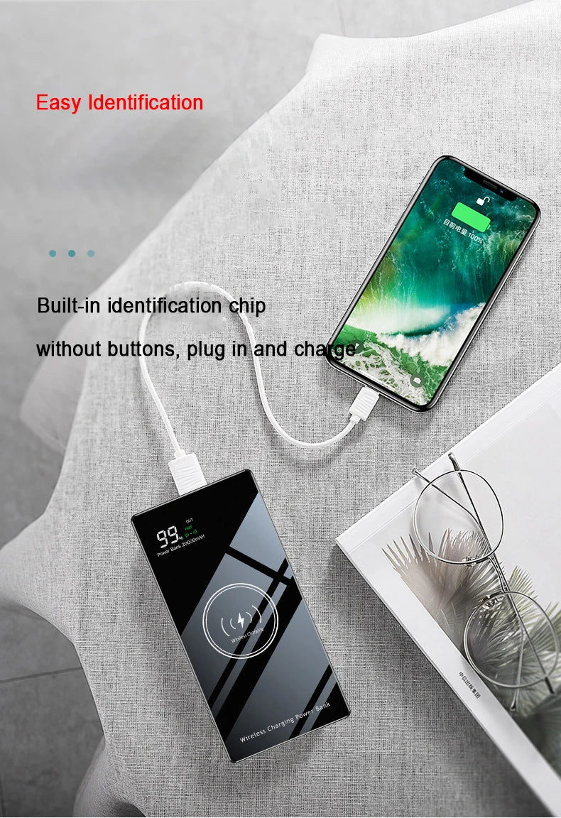 Wireless Charger Power Bank mirror Portable Battery Charger for iPhone 15 Xiaomi Huawei 20000mAh 22.5W  Fast Charging Powerbank