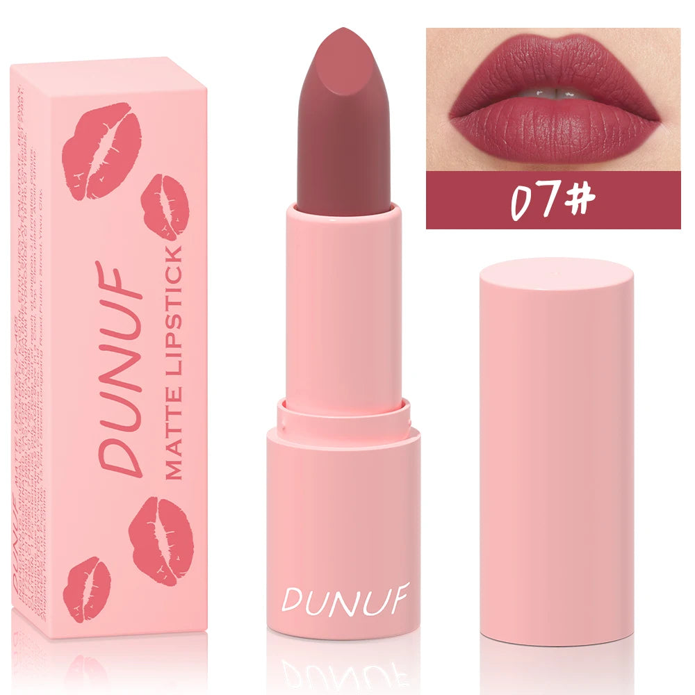 DUNUF 1 Pcs Matte Powder lipstick, Lasting 24 Hours Non-fading Waterproof Non-stick Easy to Color Lip Gloss Makeup Gift