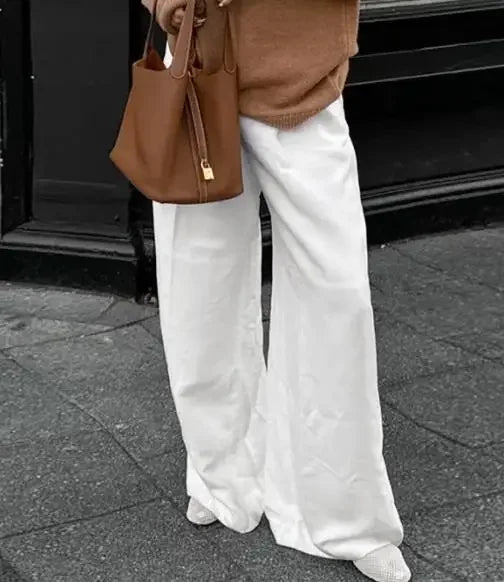 Trousers 2025 Spring/Summer Fashion High Waist Wide Leg Pants Loose Pocket Cotton and Hemp Casual Pants, Women's White Pants